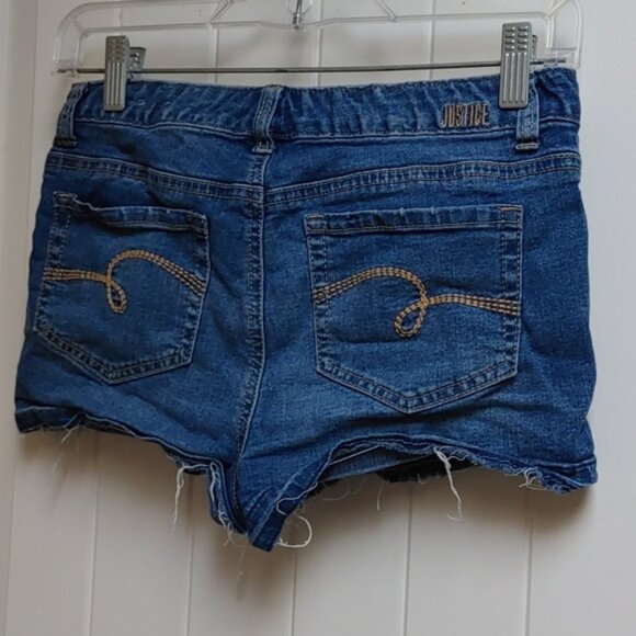 Justice dark blue wash distressed jeans shorts girl size 16 stars pattern - Picture 9 of 11